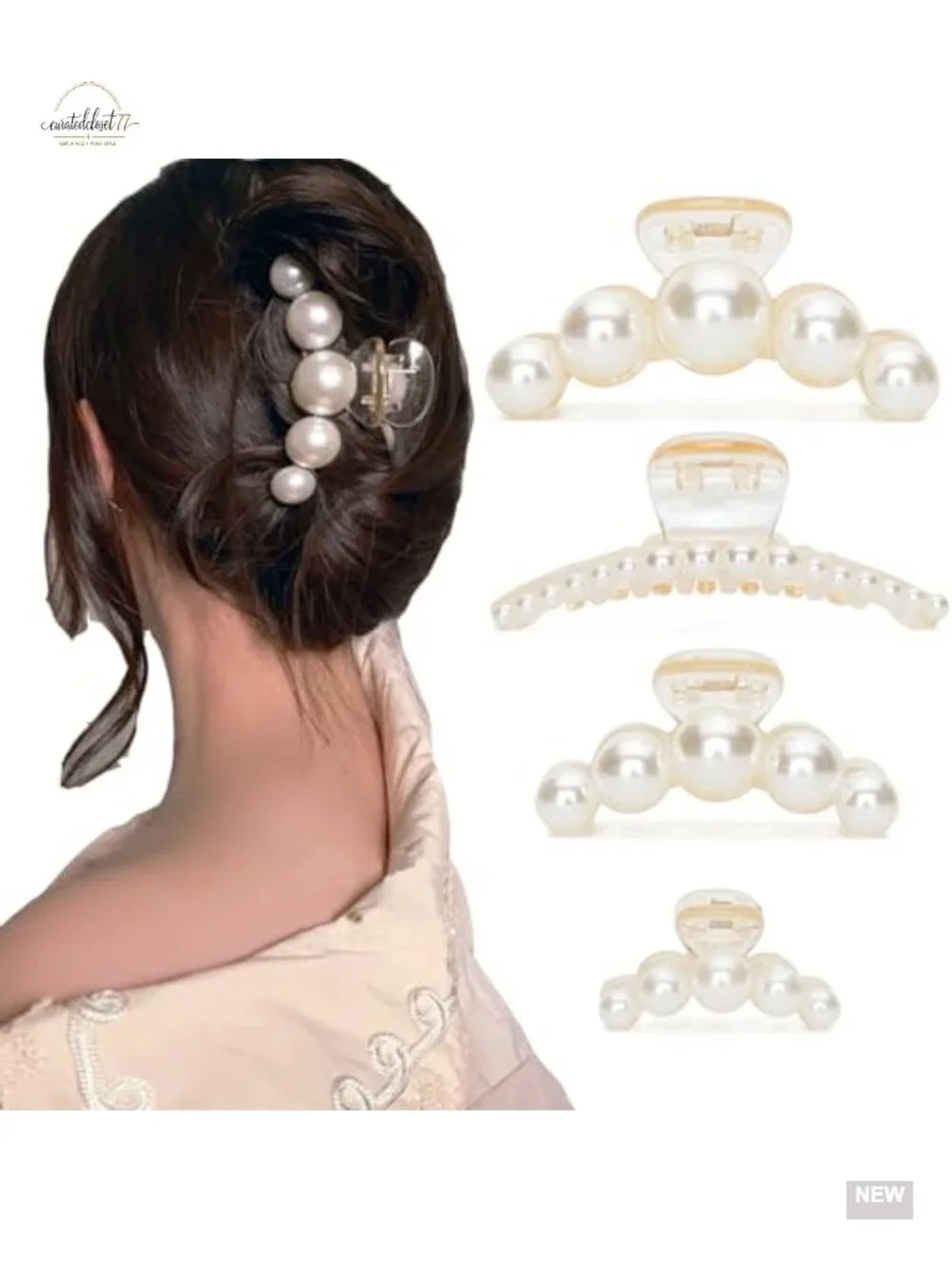 Large High-Gloss Pearl Hair Claw Clip Set - Strong Hold No Slip Banana Jaw Clips